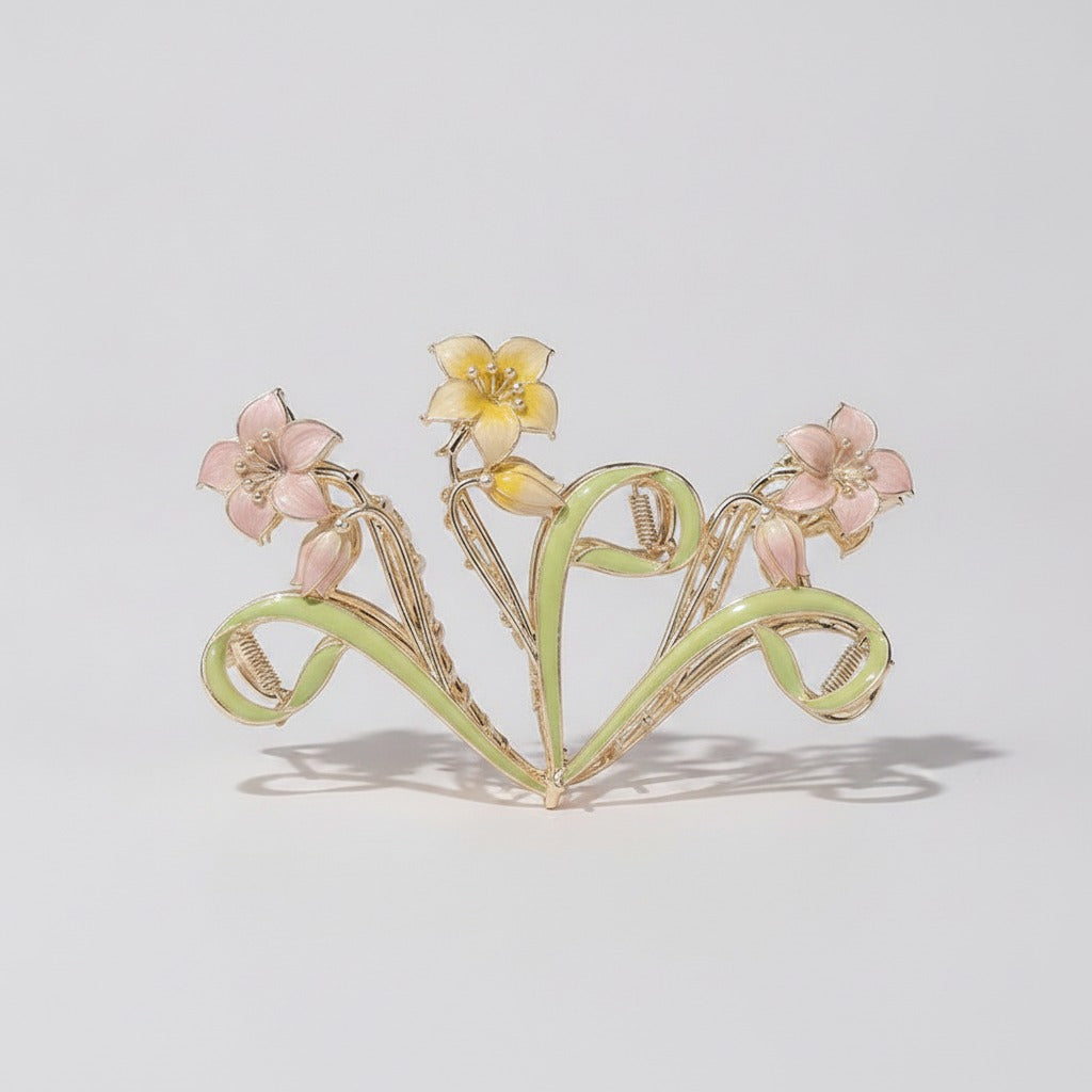 Floral Pearl Hair Claw Clip - Light Purple