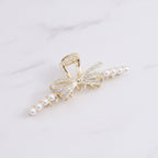 Gold Pearl And Rhinestone Bow Hair Claw – hair accessories (view 2)