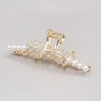 Gold Pearl And Rhinestone Bow Hair Claw – hair accessories (view 1)