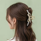 Gold Pearl And Rhinestone Bow Hair Claw – hair accessories (view 3)