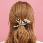 Gold Rhinestone Flower Pearl Hair Claw – hair accessories (view 3)