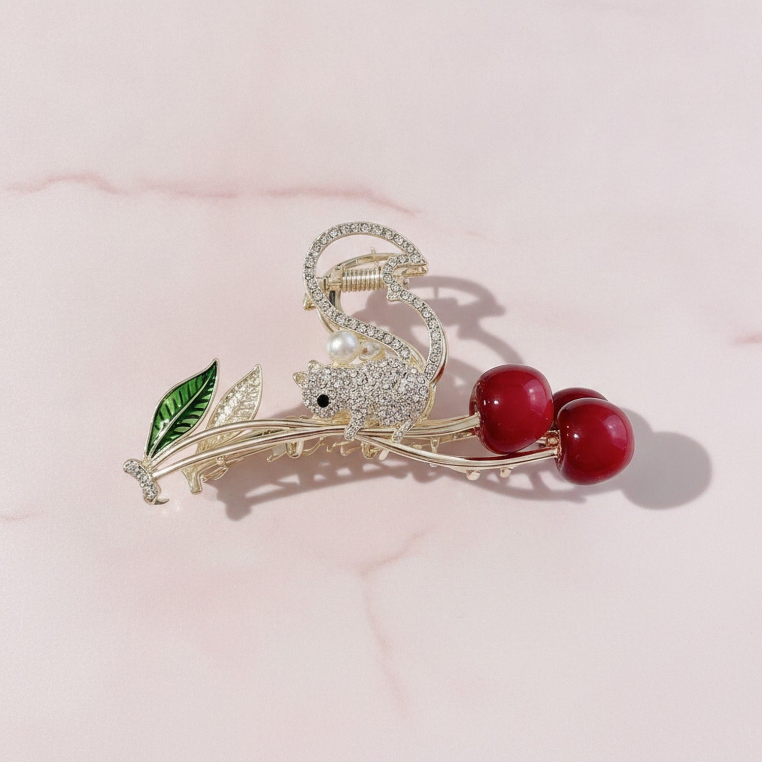 Rhinestone Mouse Cherry Branch Hair Claw