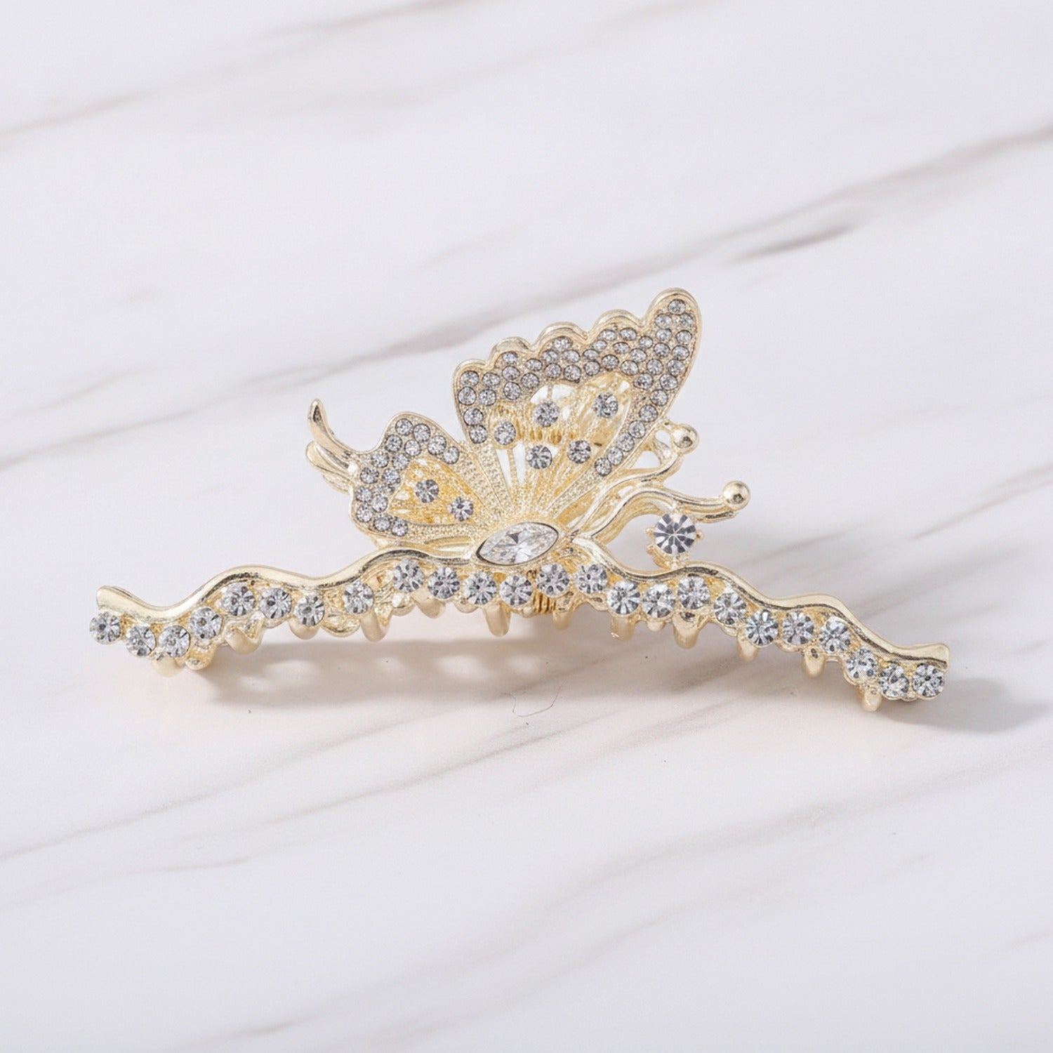 Gold Butterfly Rhinestone Hair Claw Clip