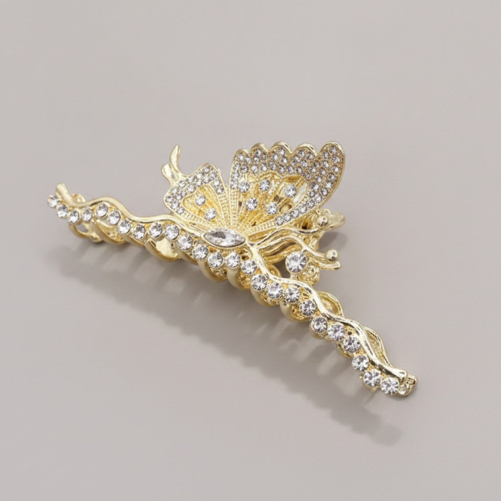 Gold Butterfly Rhinestone Hair Claw Clip – hair accessories (view 1)