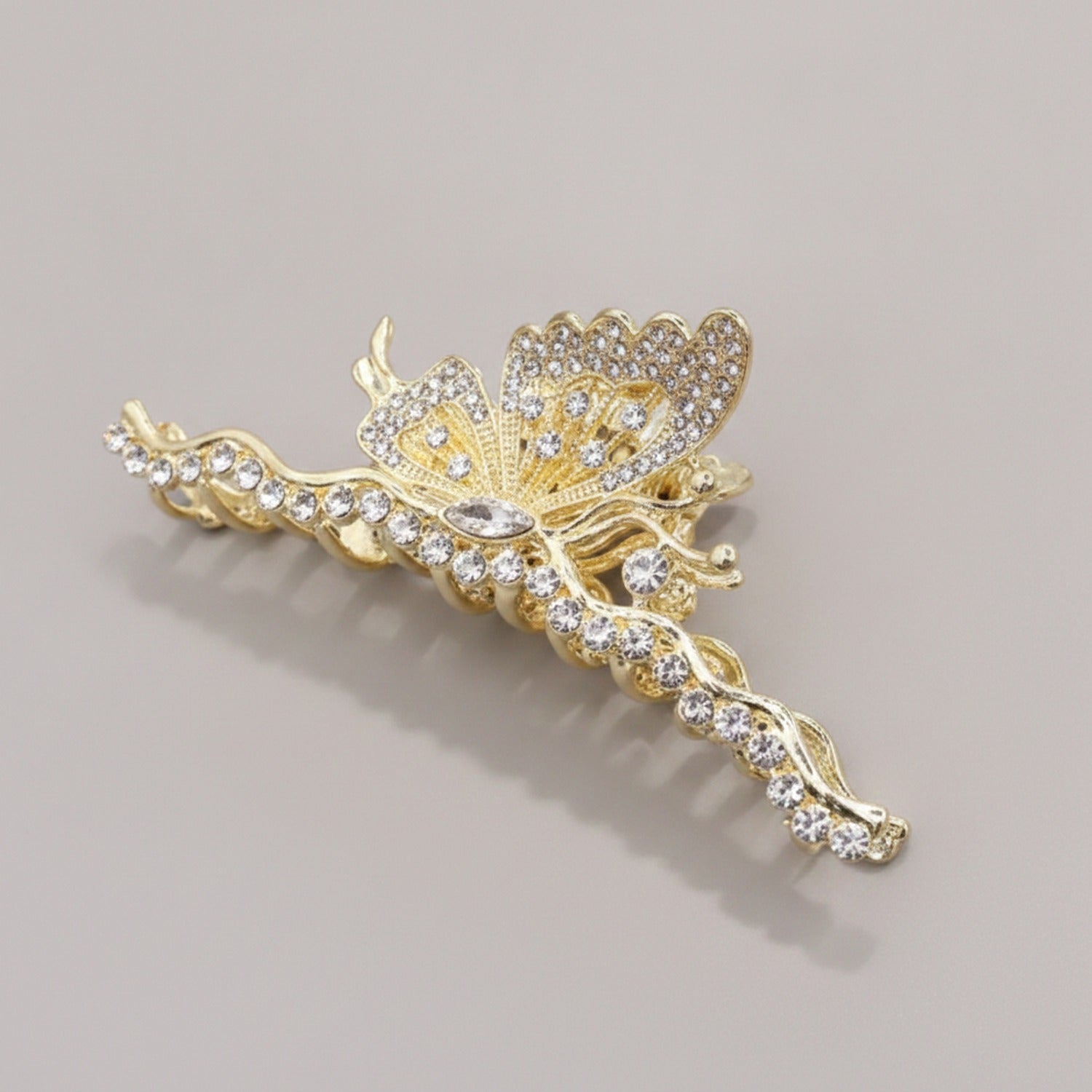 Gold Butterfly Rhinestone Hair Claw Clip