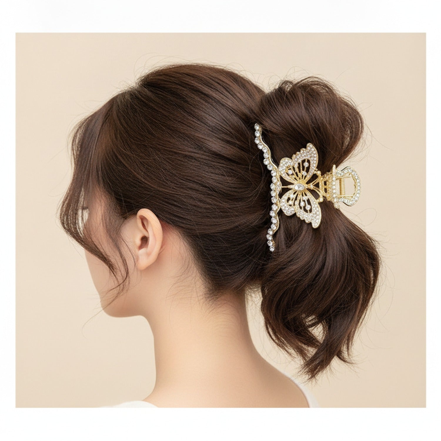Gold Butterfly Rhinestone Hair Claw Clip
