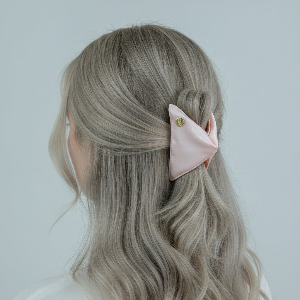 Pink Velvet Hair Claw With Gold Charm – hair accessories (view 3)