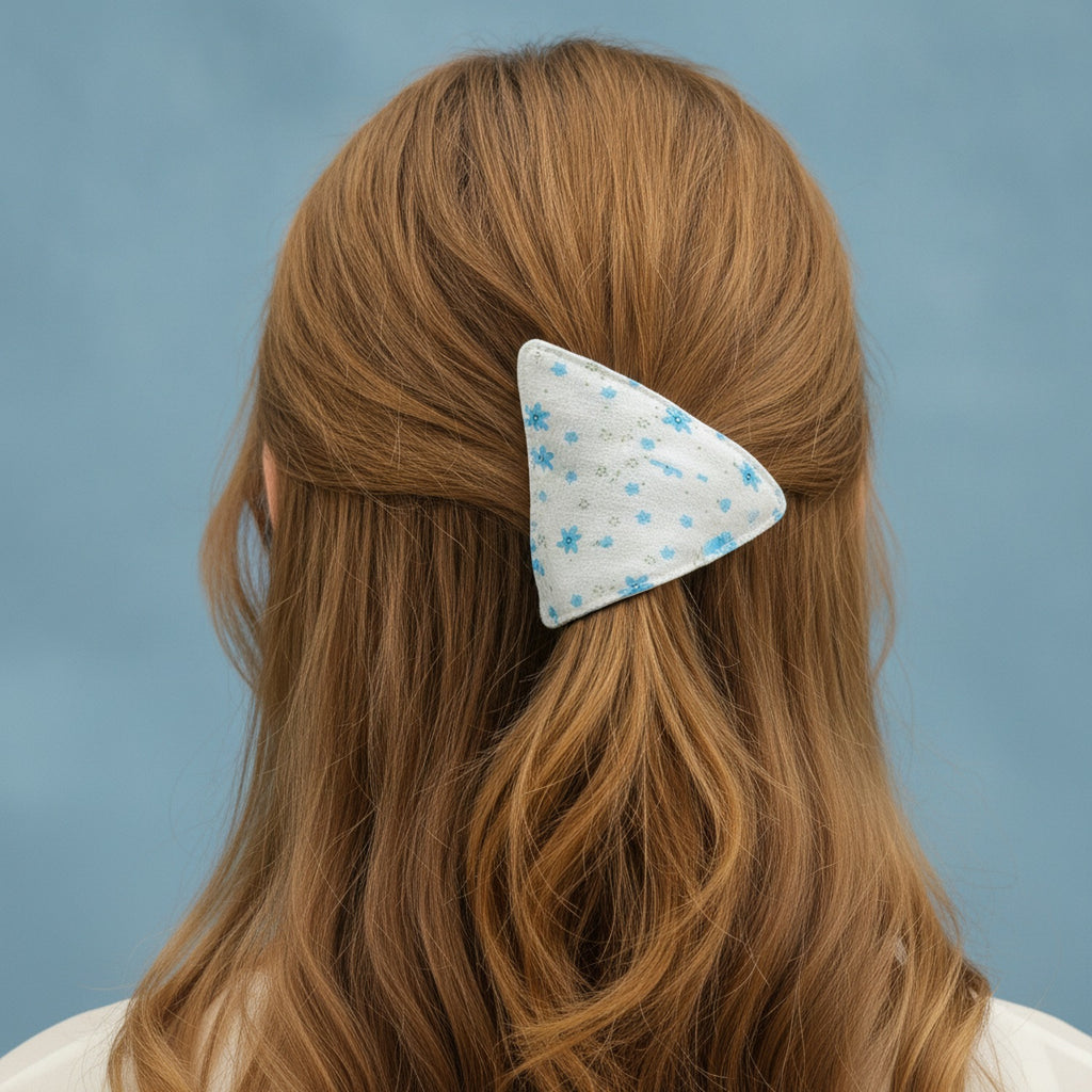 Blue Floral Fabric Hair Claw Clip – hair accessories (view 3)