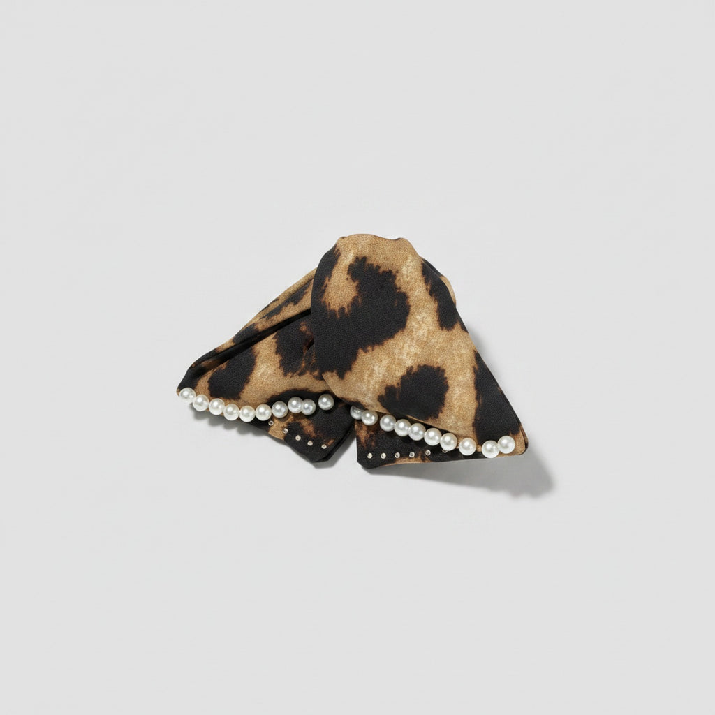 Pearl-Beaded Leopard Print Butterfly Hair Claw – hair accessories (view 1)