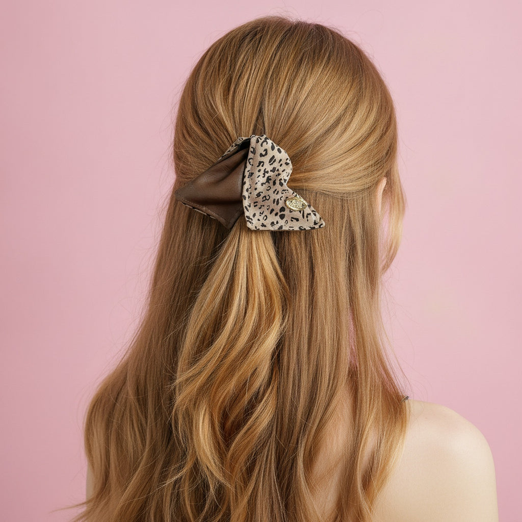 Leopard Print Hair Claw With Gold Charm – hair accessories (view 3)