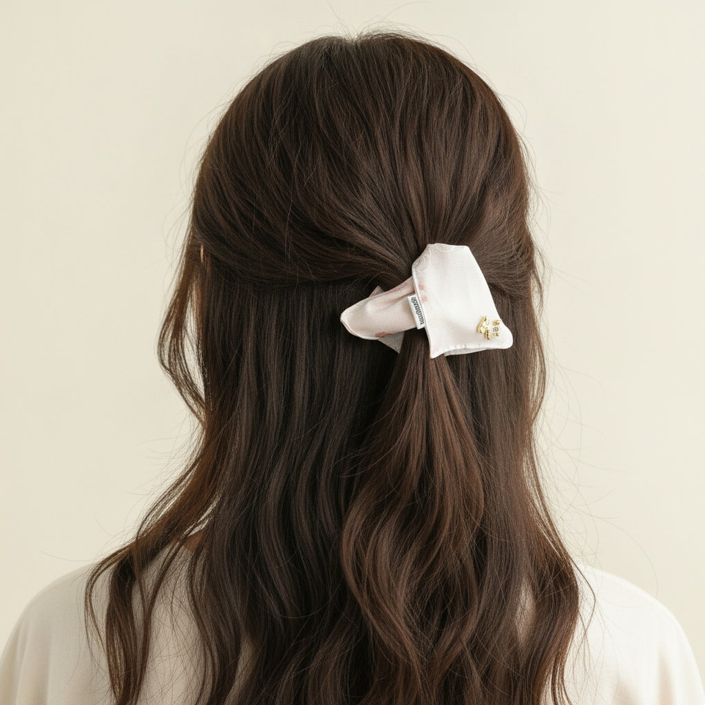 Cream Textured Hair Claw With Gold Charms – hair accessories (view 3)