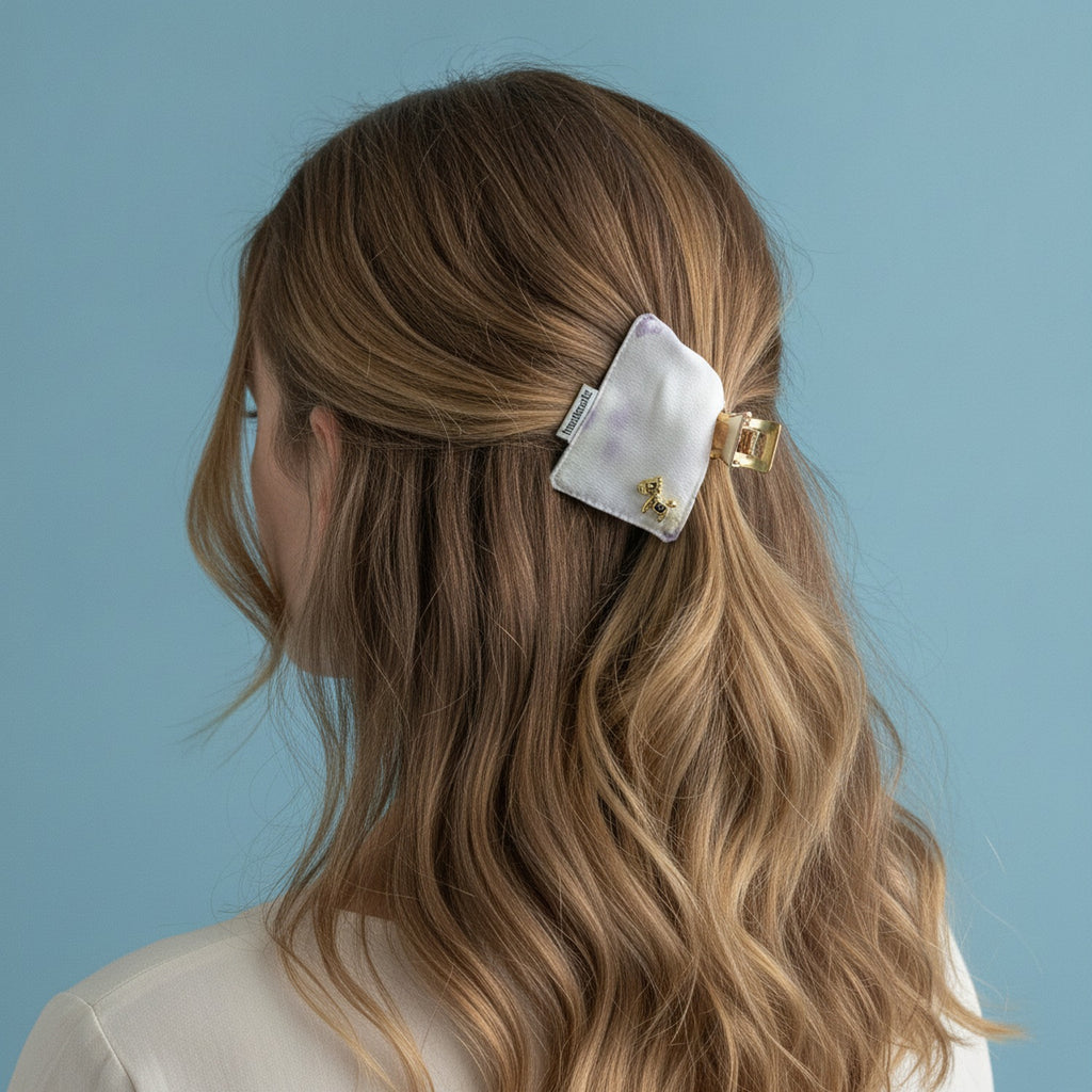 Lavender Textured Hair Claw With Gold Charm – hair accessories (view 2)