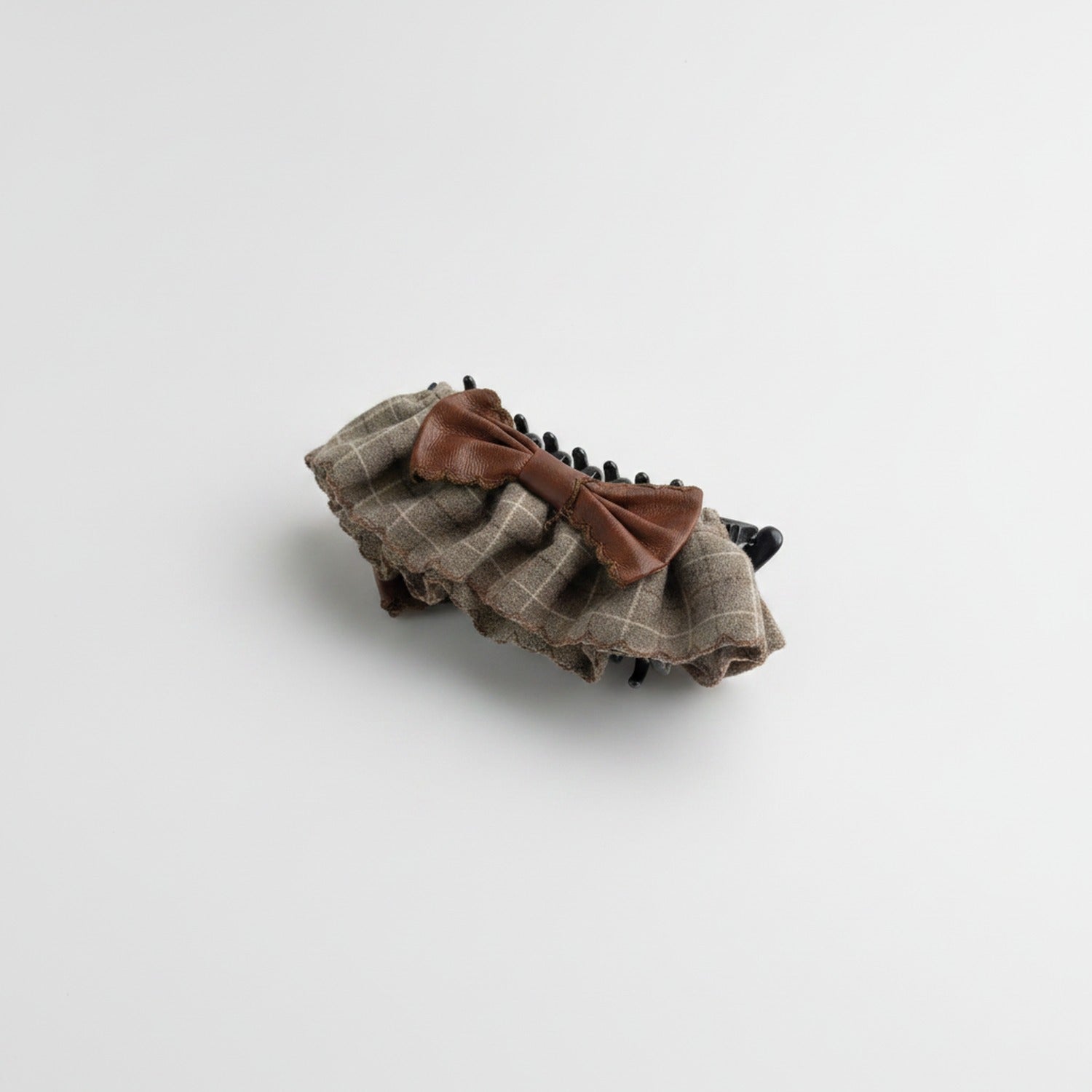 Wool Hair Claw With Brown Leather Bow