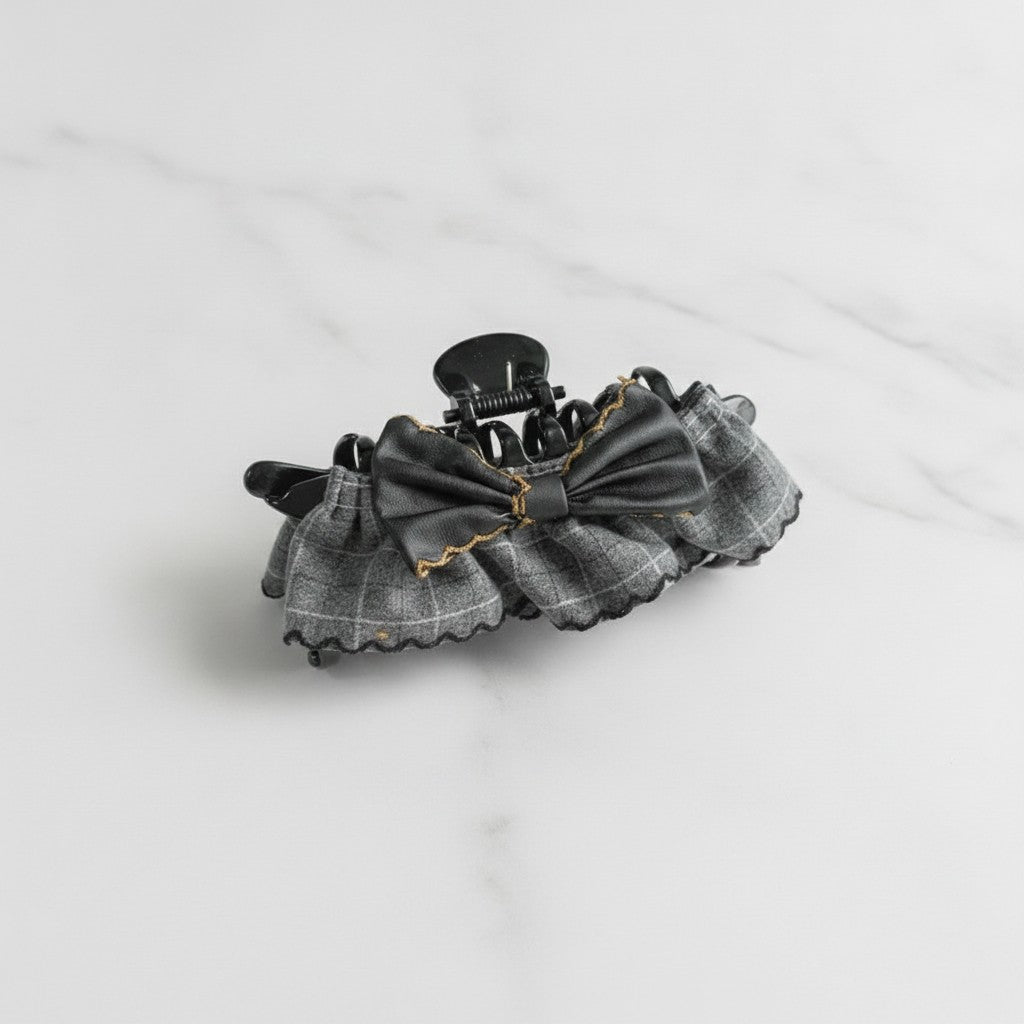 Plaid Hair Claw With Black Bow – hair accessories (view 3)