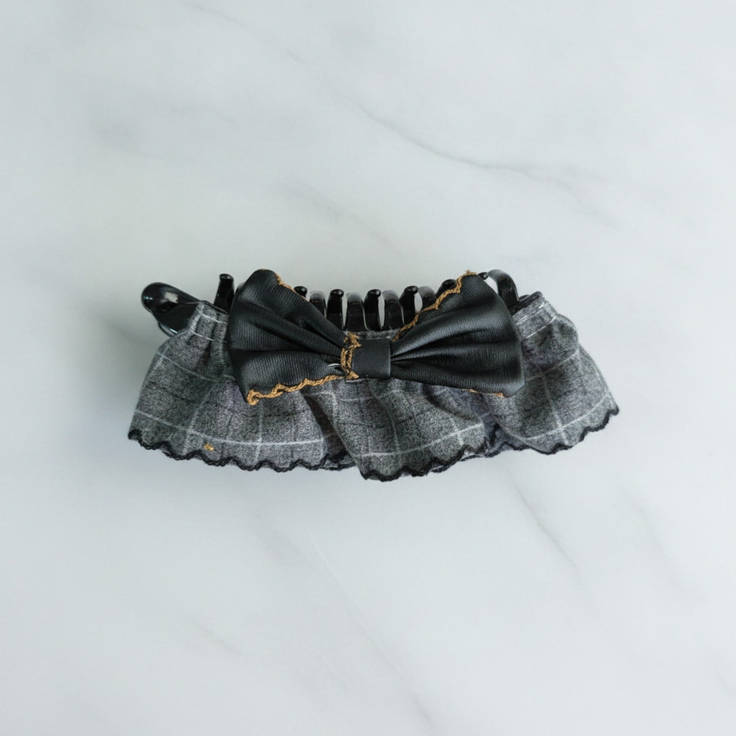 Plaid Hair Claw With Black Bow