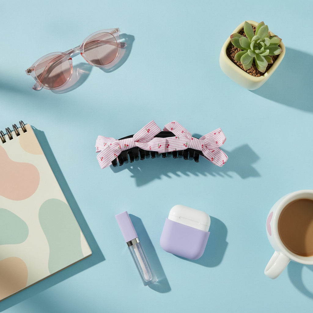 Pink Striped Cherry Hair Claw Clip – hair accessories (view 2)