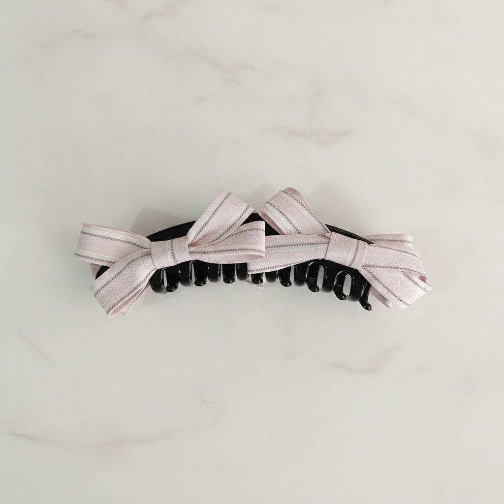 Pink Striped Ribbon Bow Hair Claw Clip – hair accessories (view 2)
