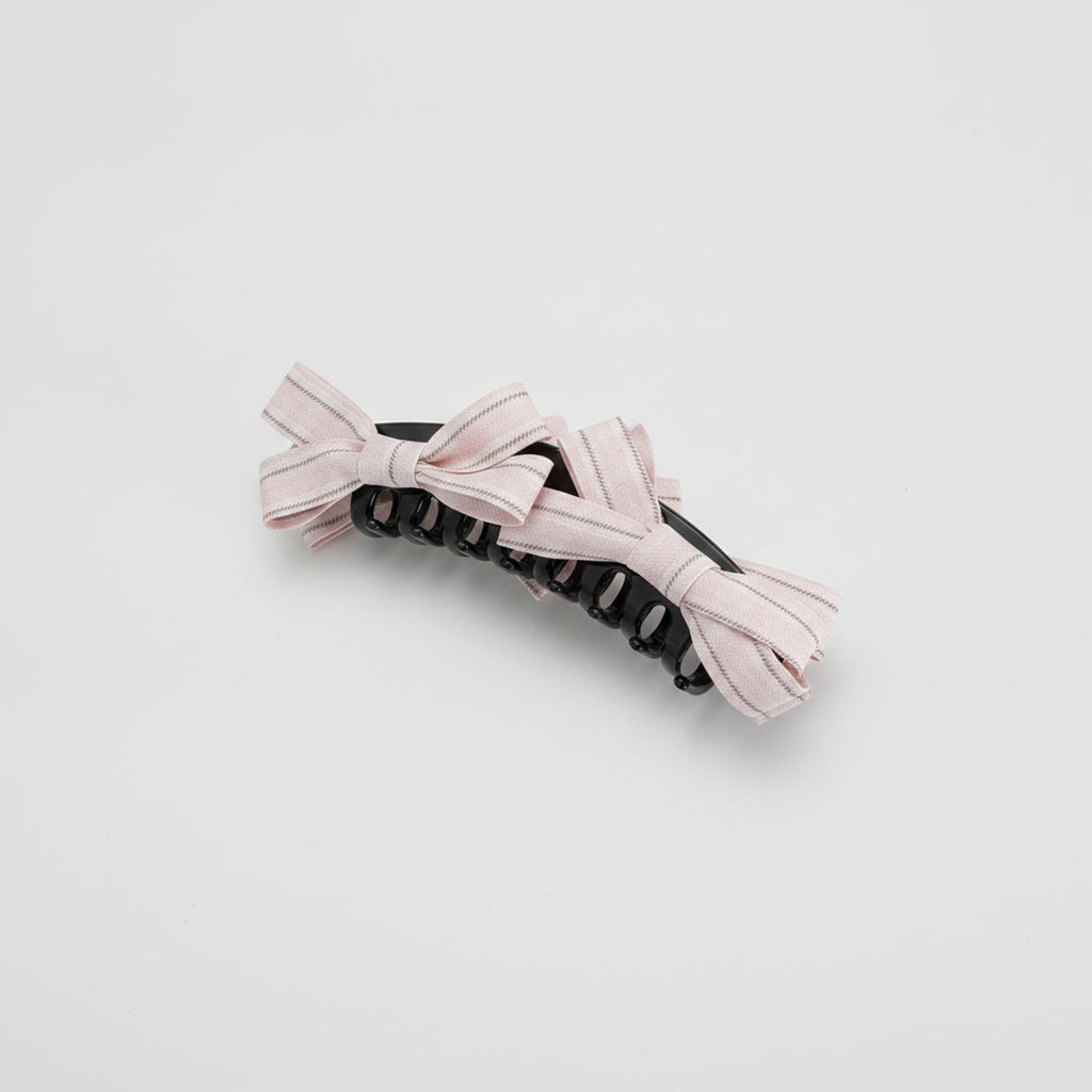 Pink Striped Ribbon Bow Hair Claw Clip – hair accessories (view 1)