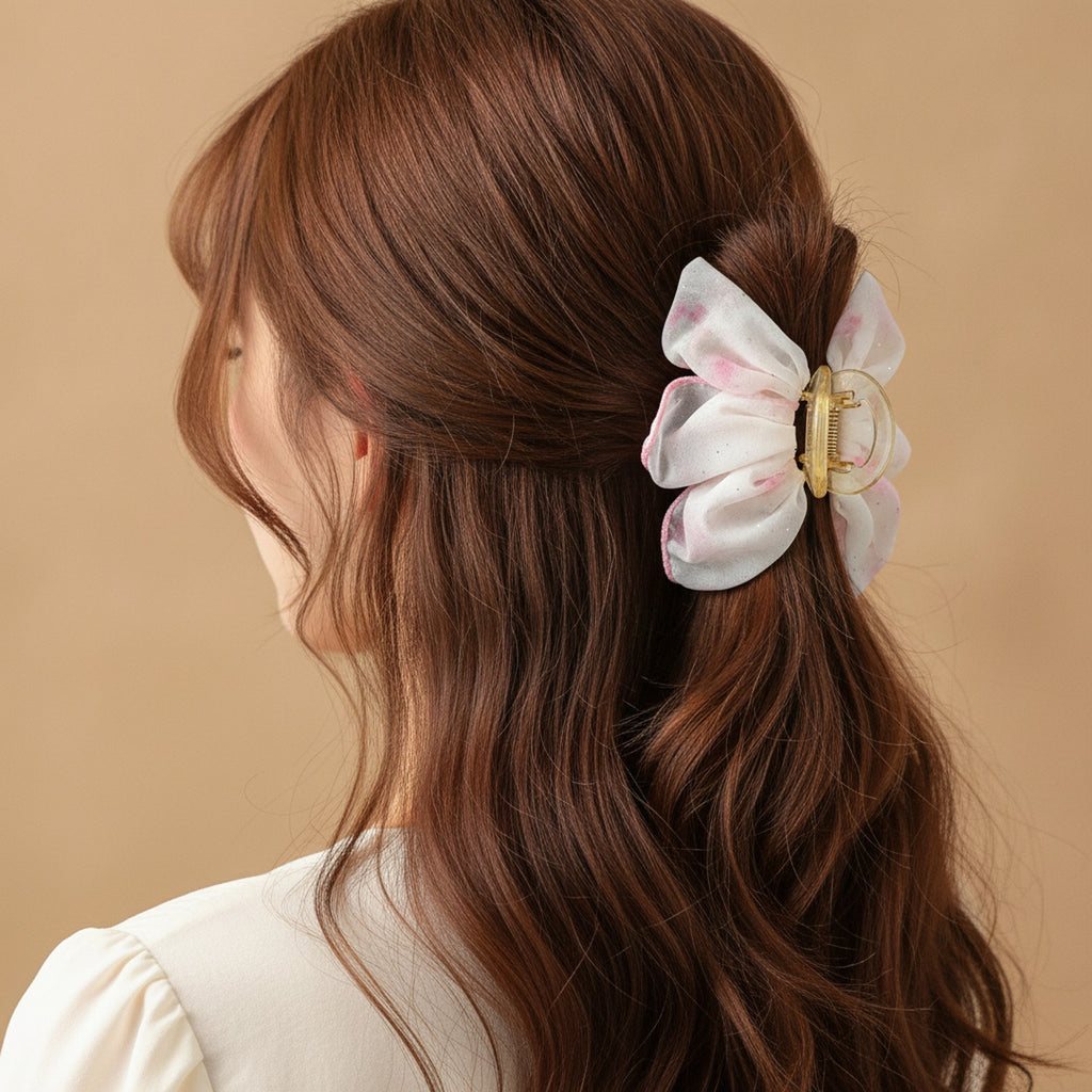 Pink Pearl Flower Claw Hair Clip – hair accessories (view 3)