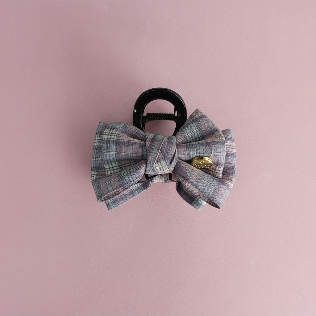 Plaid Hair Claw Clip With Gold Charm – hair accessories (view 2)