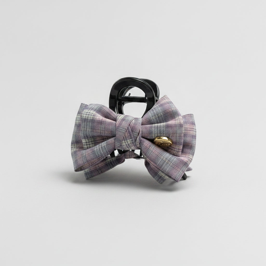 Plaid Hair Claw Clip With Gold Charm – hair accessories (view 1)