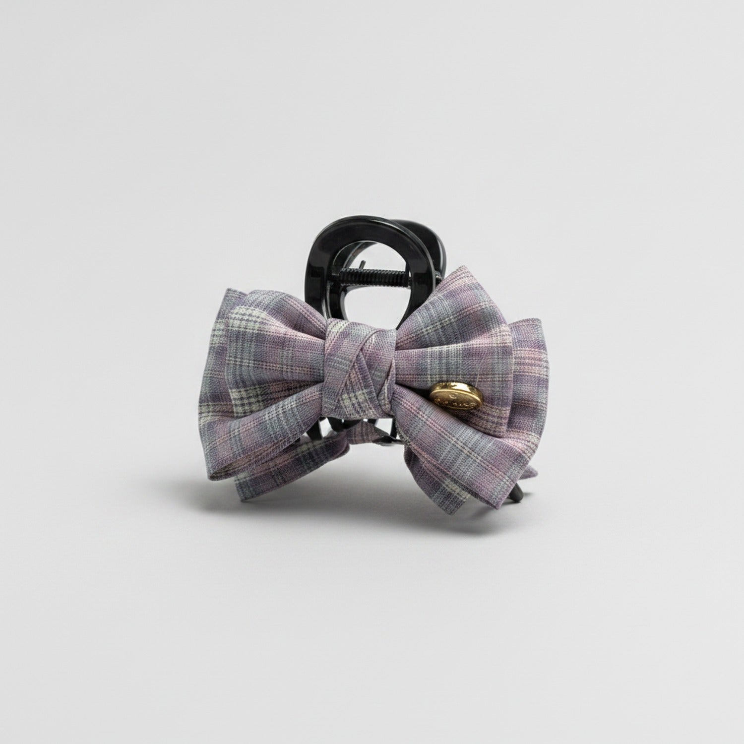 Plaid Hair Claw Clip With Gold Charm