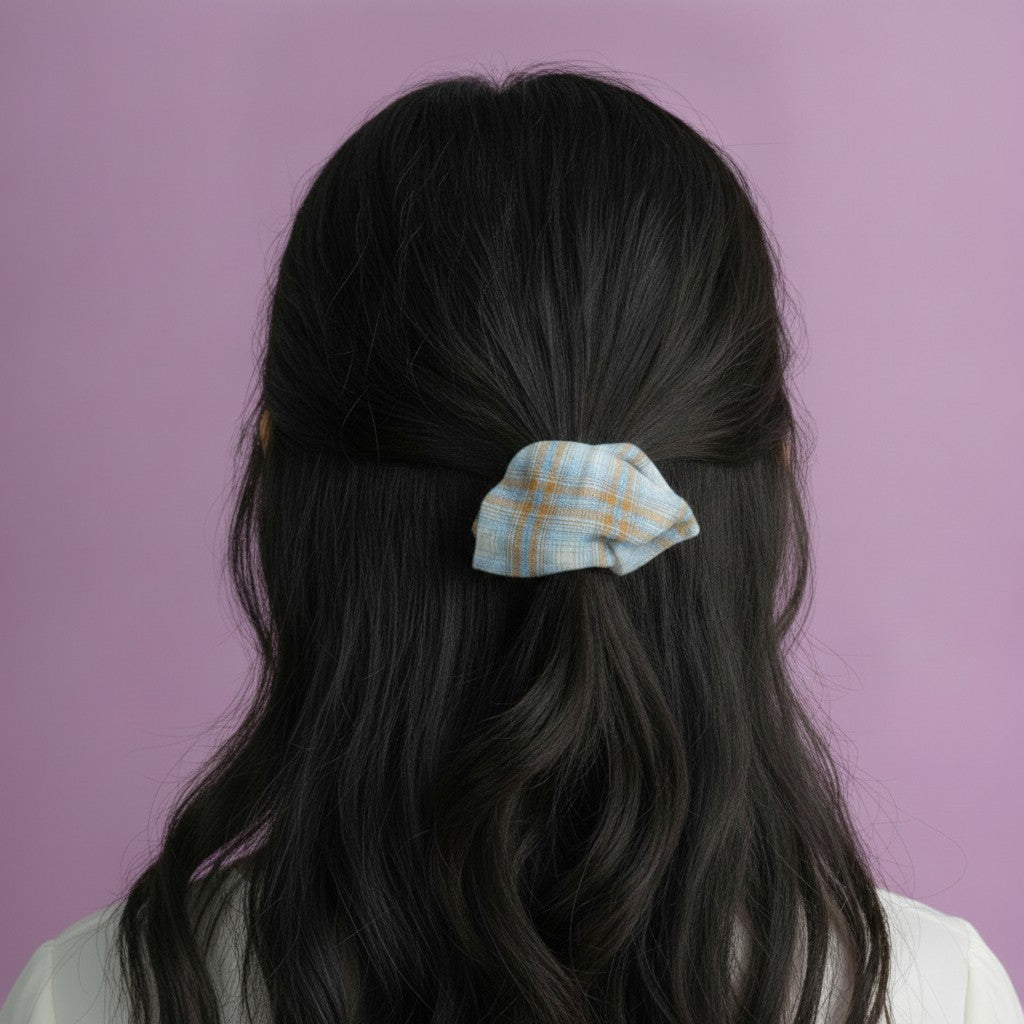 Plaid Hair Claw Clip Blue Orange