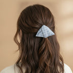 Blue Plaid Linen Hair Claw Clip – hair accessories (view 3)