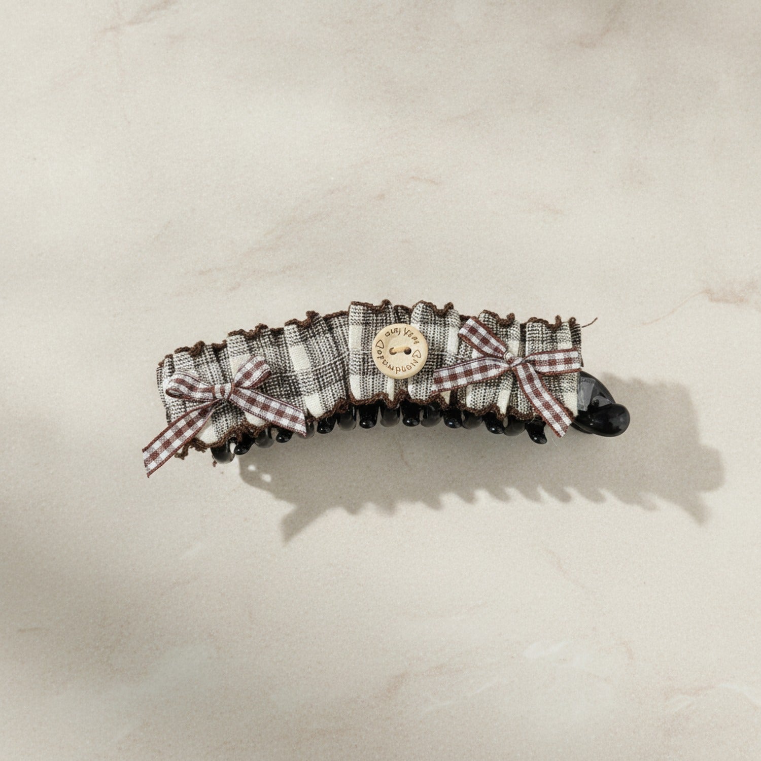 Checkered Lace Hair Claw With Bow And Beads