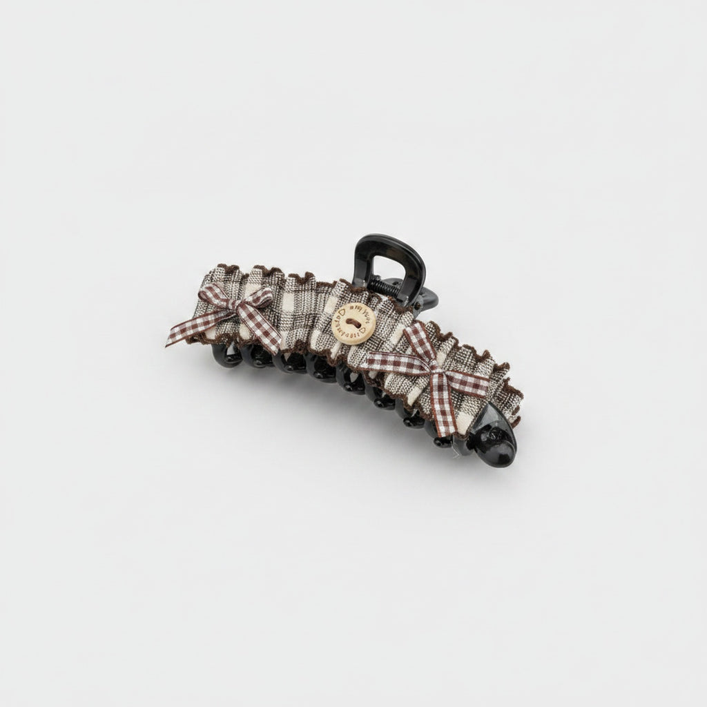Checkered Lace Hair Claw With Bow And Beads – hair accessories (view 1)