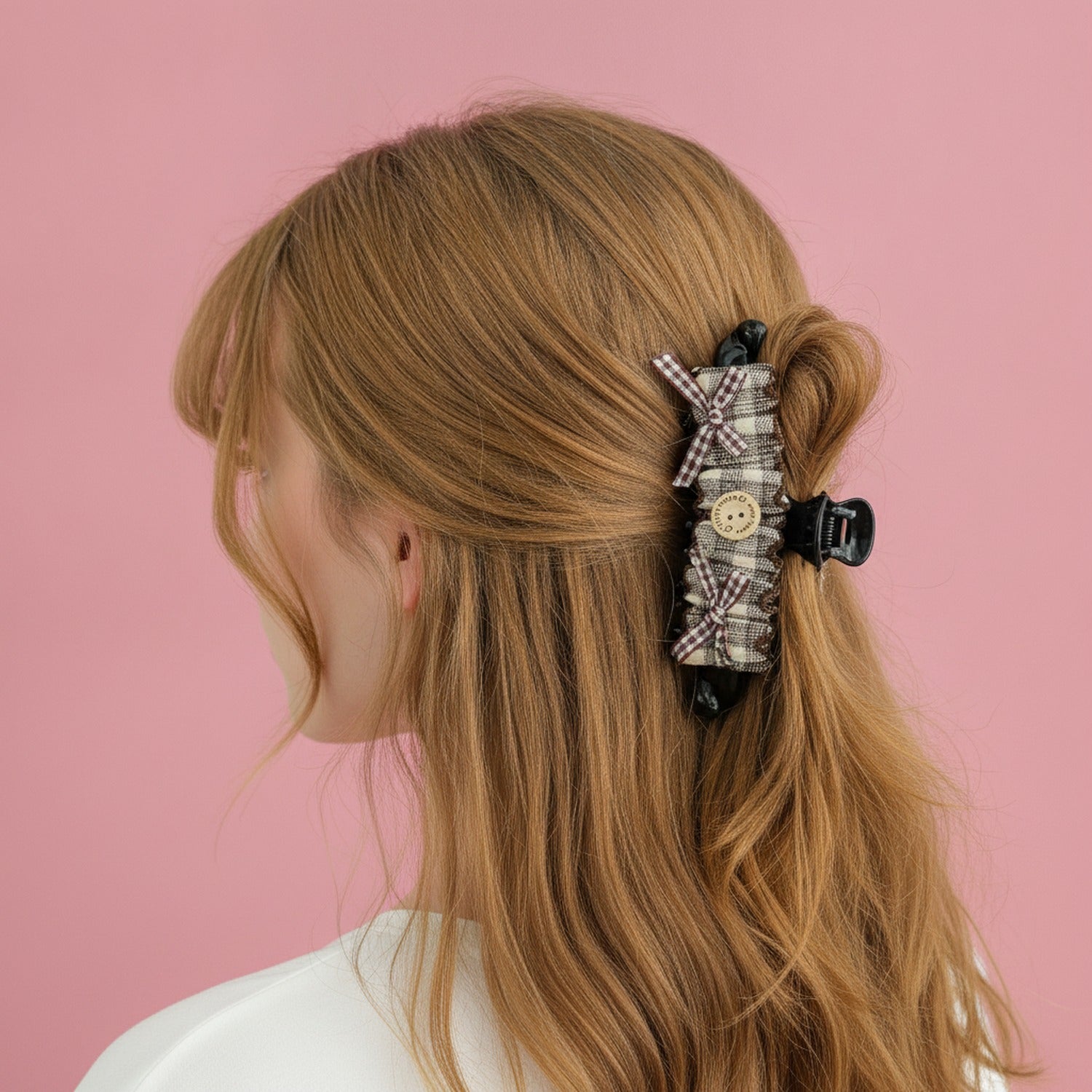 Checkered Lace Hair Claw With Bow And Beads