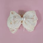 Cream Floral Lace Hair Claw With Pearl – hair accessories (view 2)