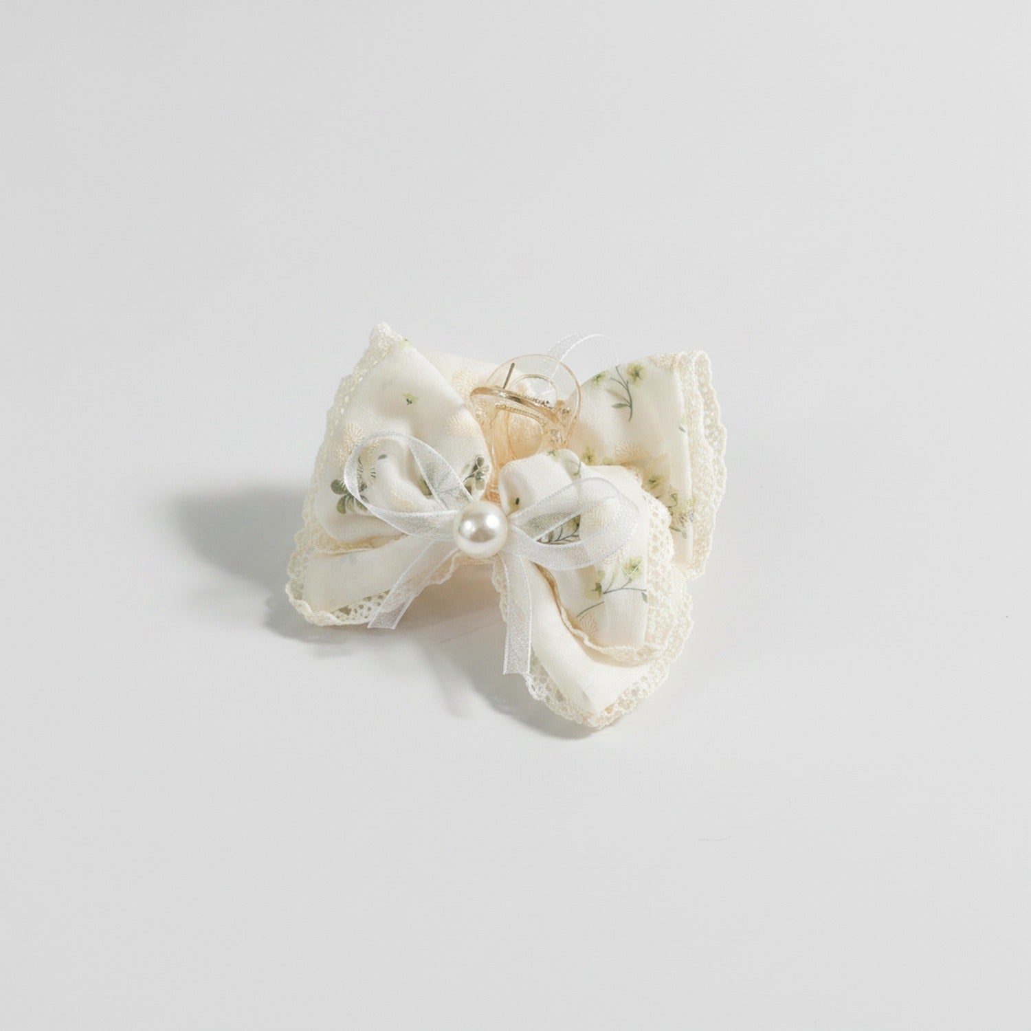 Cream Lace Pearl Bow Hair Claw Clip