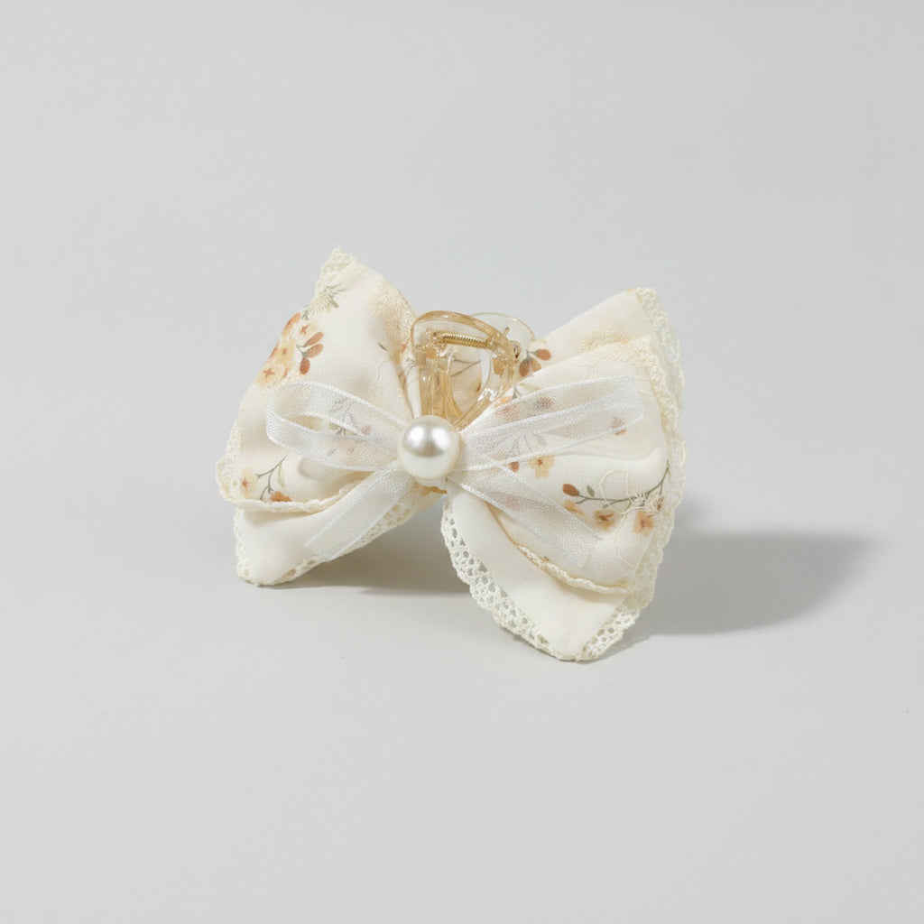 Cream Floral Lace Hair Claw With Pearl – hair accessories (view 1)