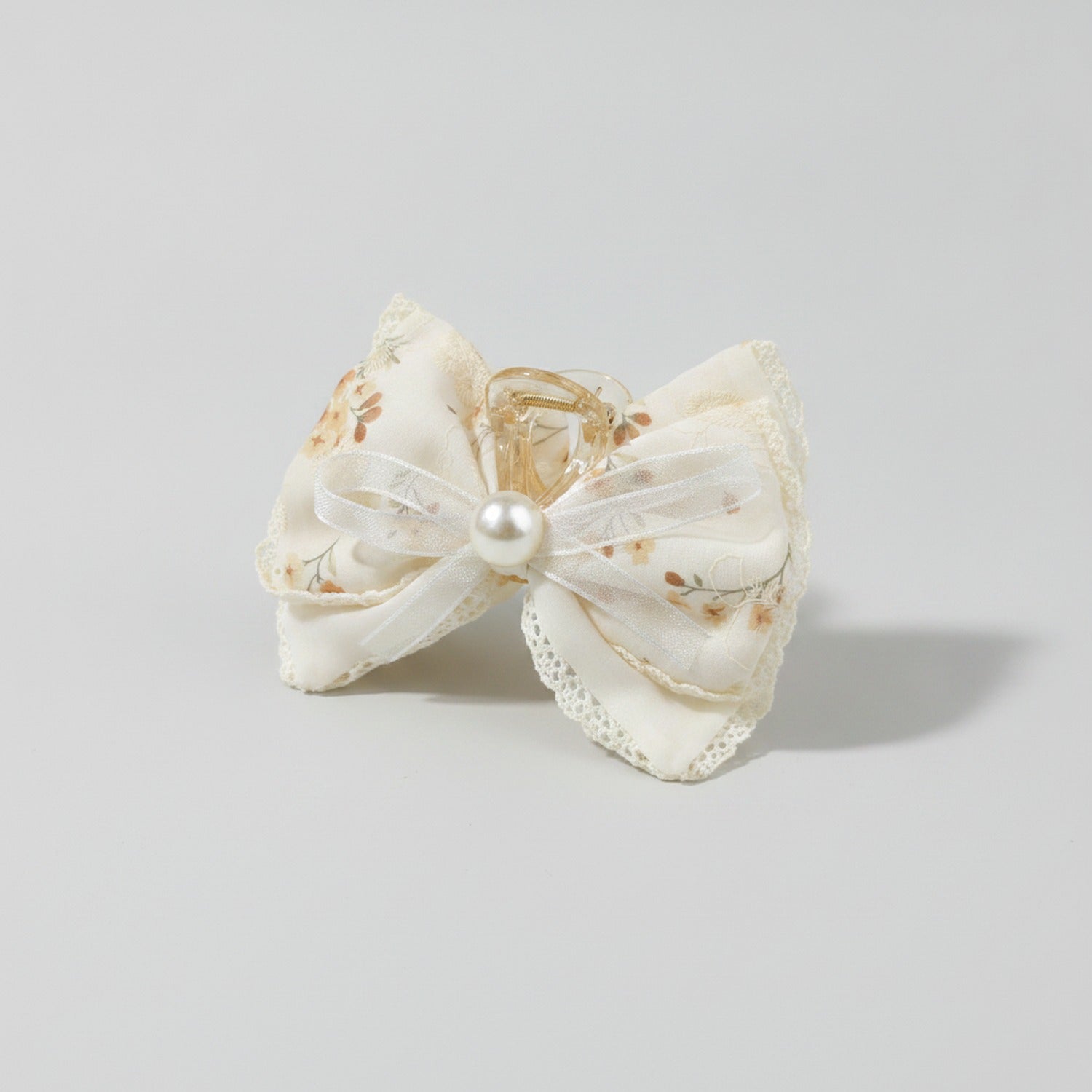 Cream Floral Lace Hair Claw With Pearl