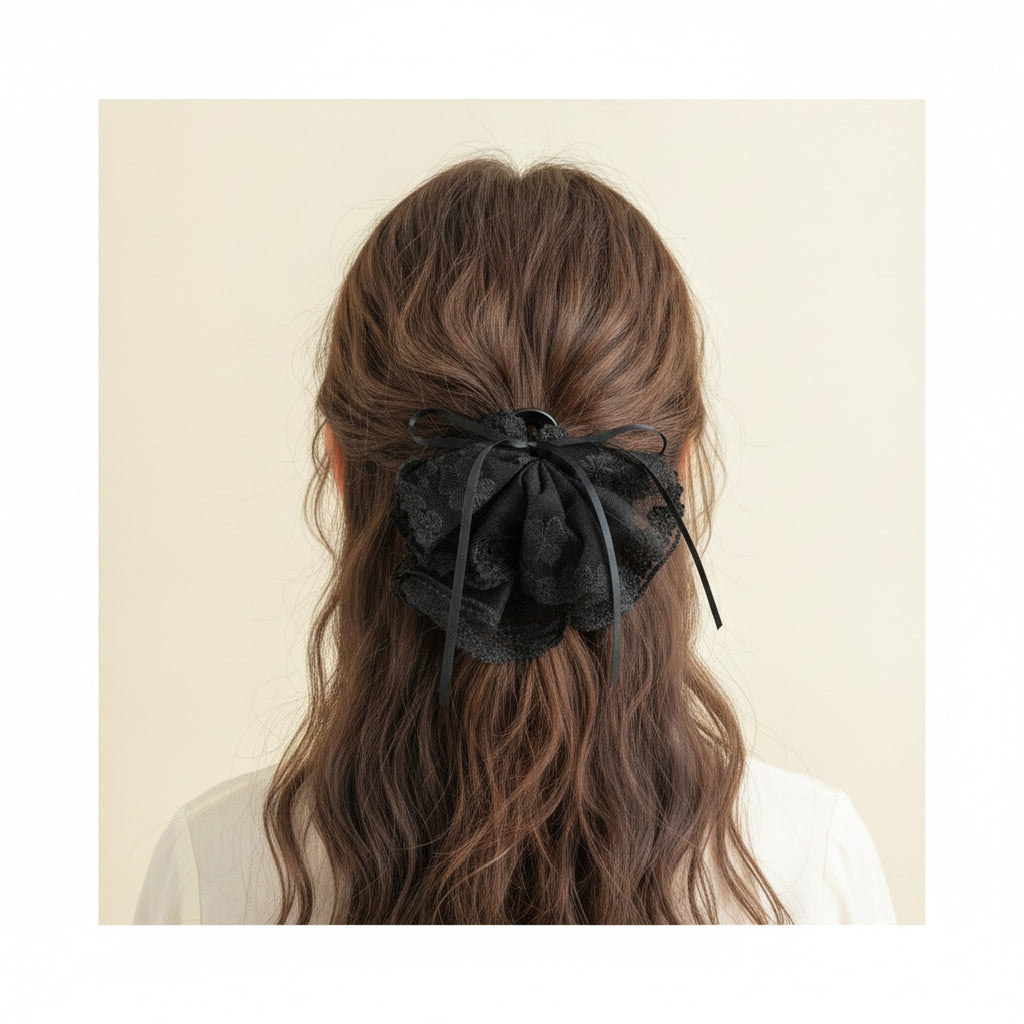 Black Lace Hair Claw With Ribbon Bow – hair accessories (view 2)