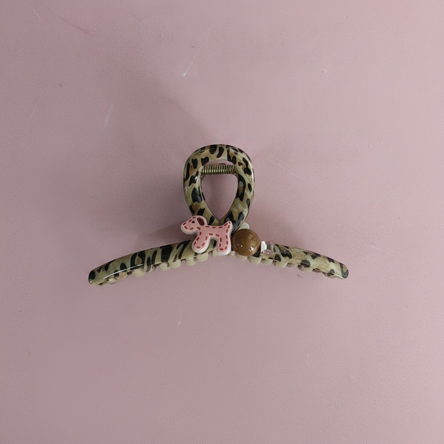 Leopard Print Hair Claw With Pink Bow