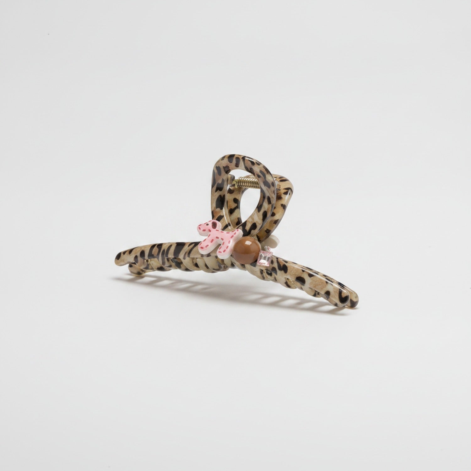 Leopard Print Hair Claw With Pink Bow