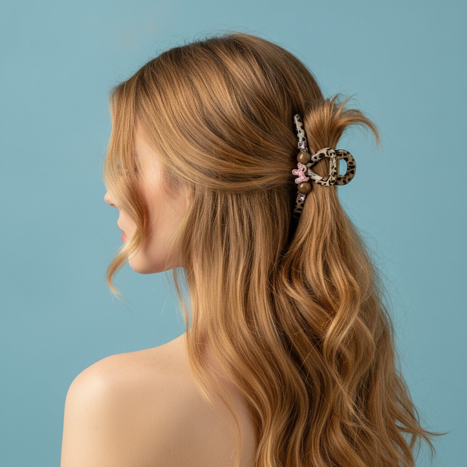Leopard Print Hair Claw With Pink Bow