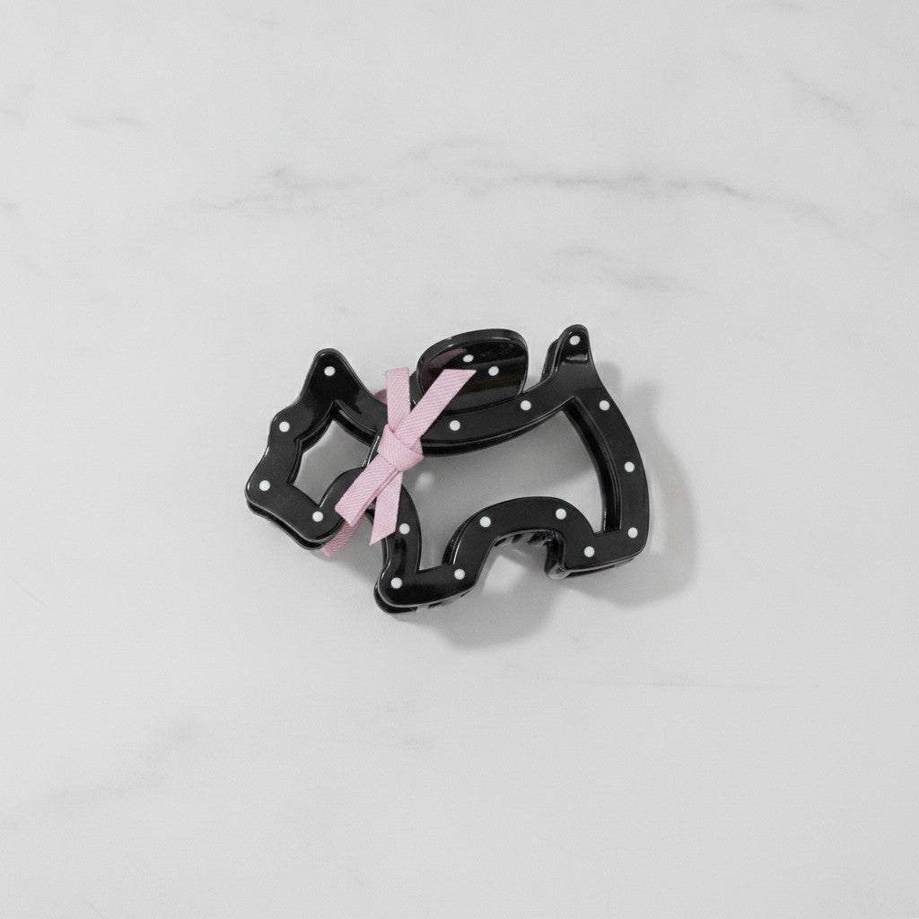 Black Metal Hair Claw With Pink Ribbon Bow