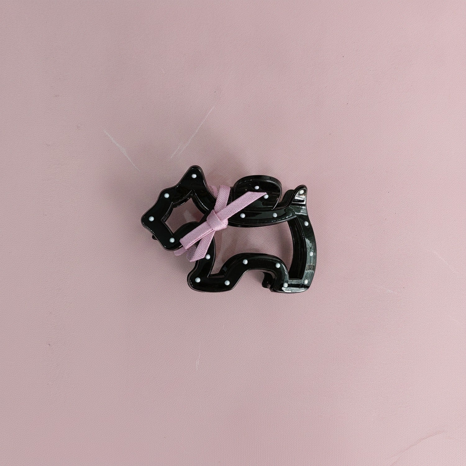 Black Metal Hair Claw With Pink Ribbon Bow