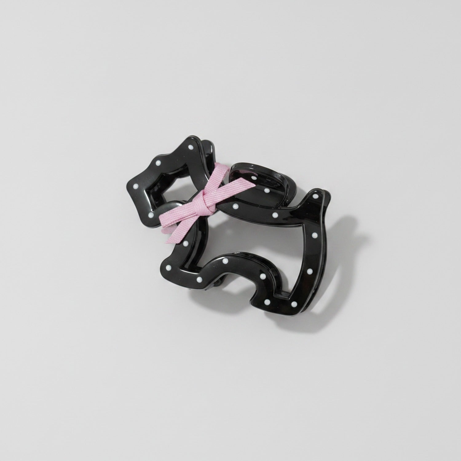 Black Metal Hair Claw With Pink Ribbon Bow