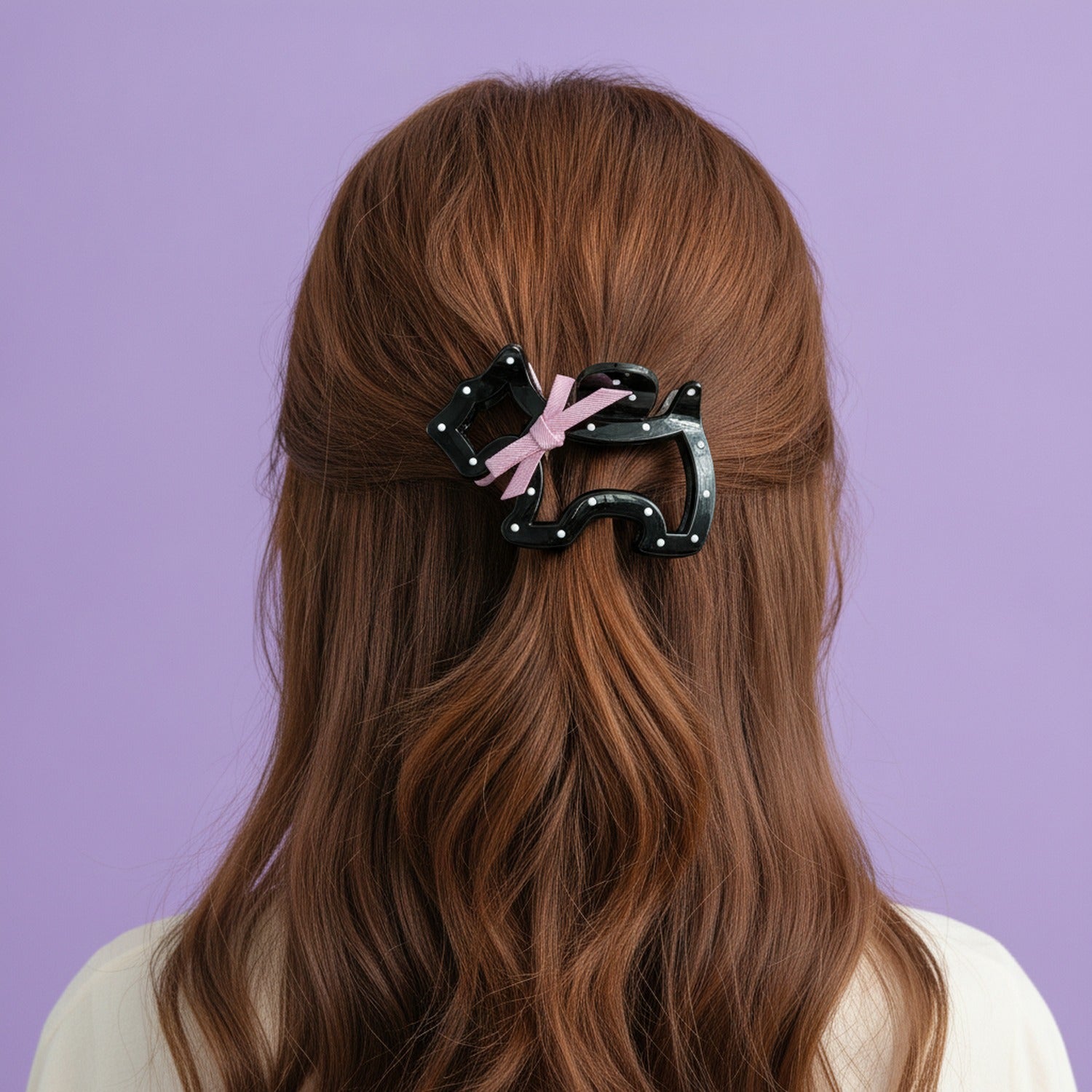 Black Metal Hair Claw With Pink Ribbon Bow