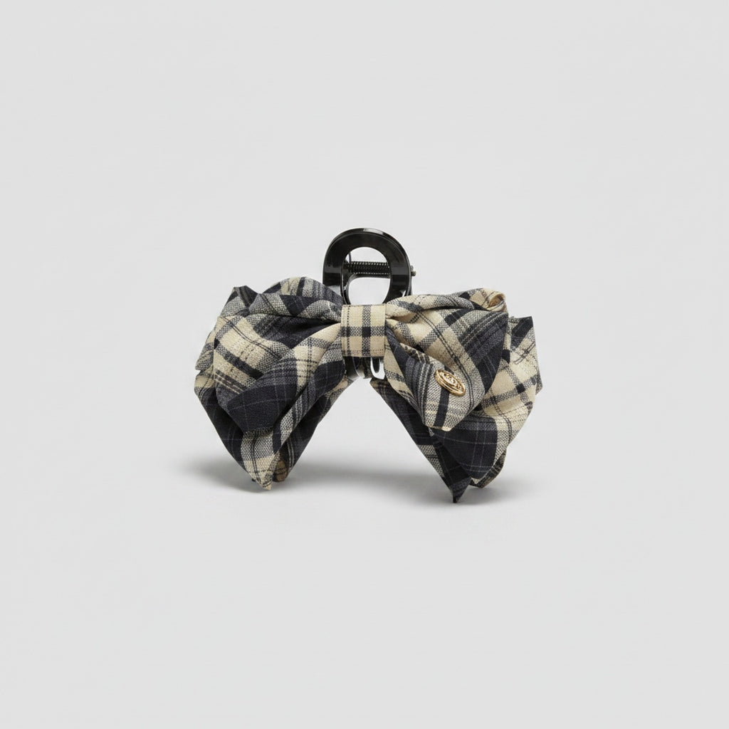 Plaid Fabric Bow Hair Claw Clip – hair accessories (view 1)