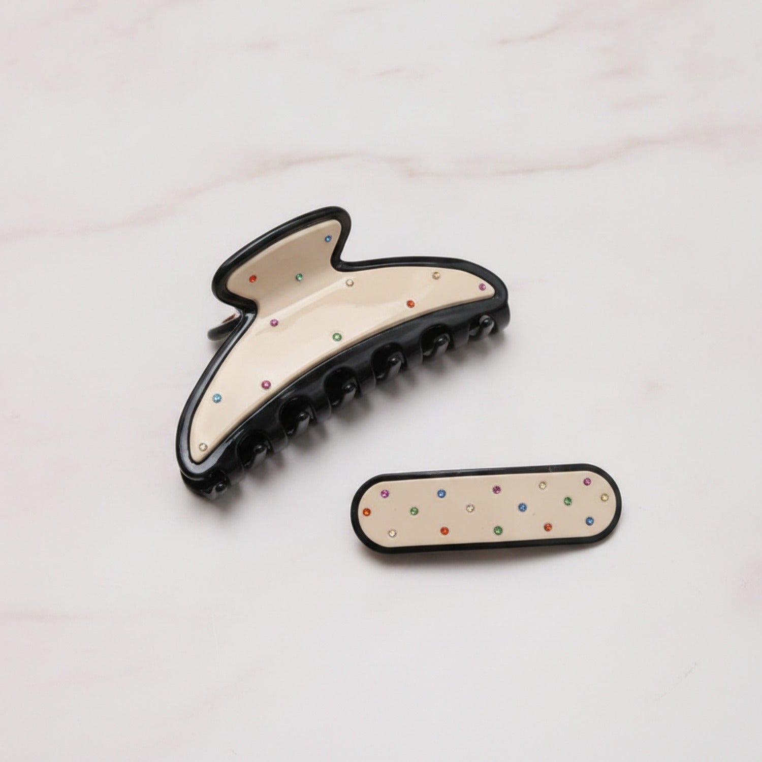 Rhinestone Hair Claw Clip Set Cream Black