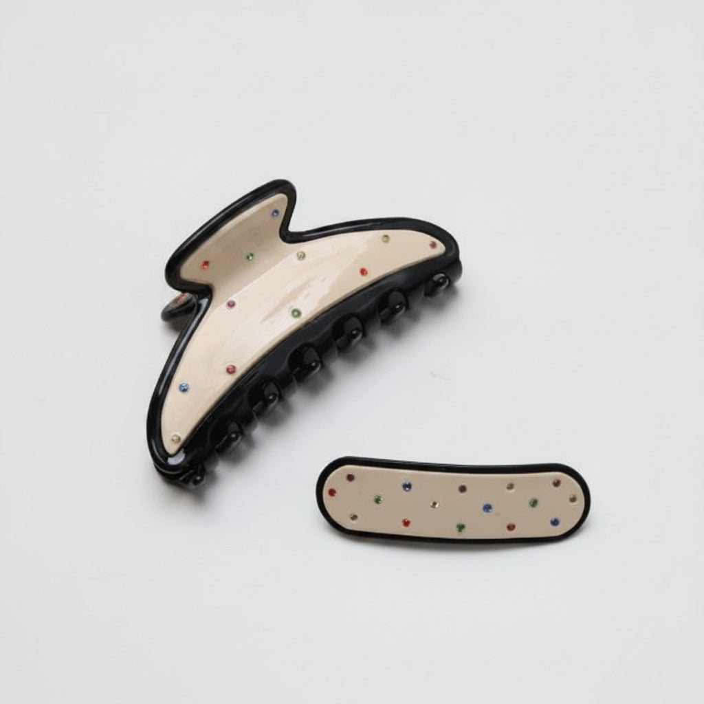 Rhinestone Hair Claw Clip Set Cream Black – hair accessories (view 1)