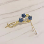 Blue Velvet Floral Hair Claw With Pearl Chain – hair accessories (view 2)