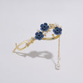 Blue Velvet Floral Hair Claw With Pearl Chain – hair accessories (view 1)
