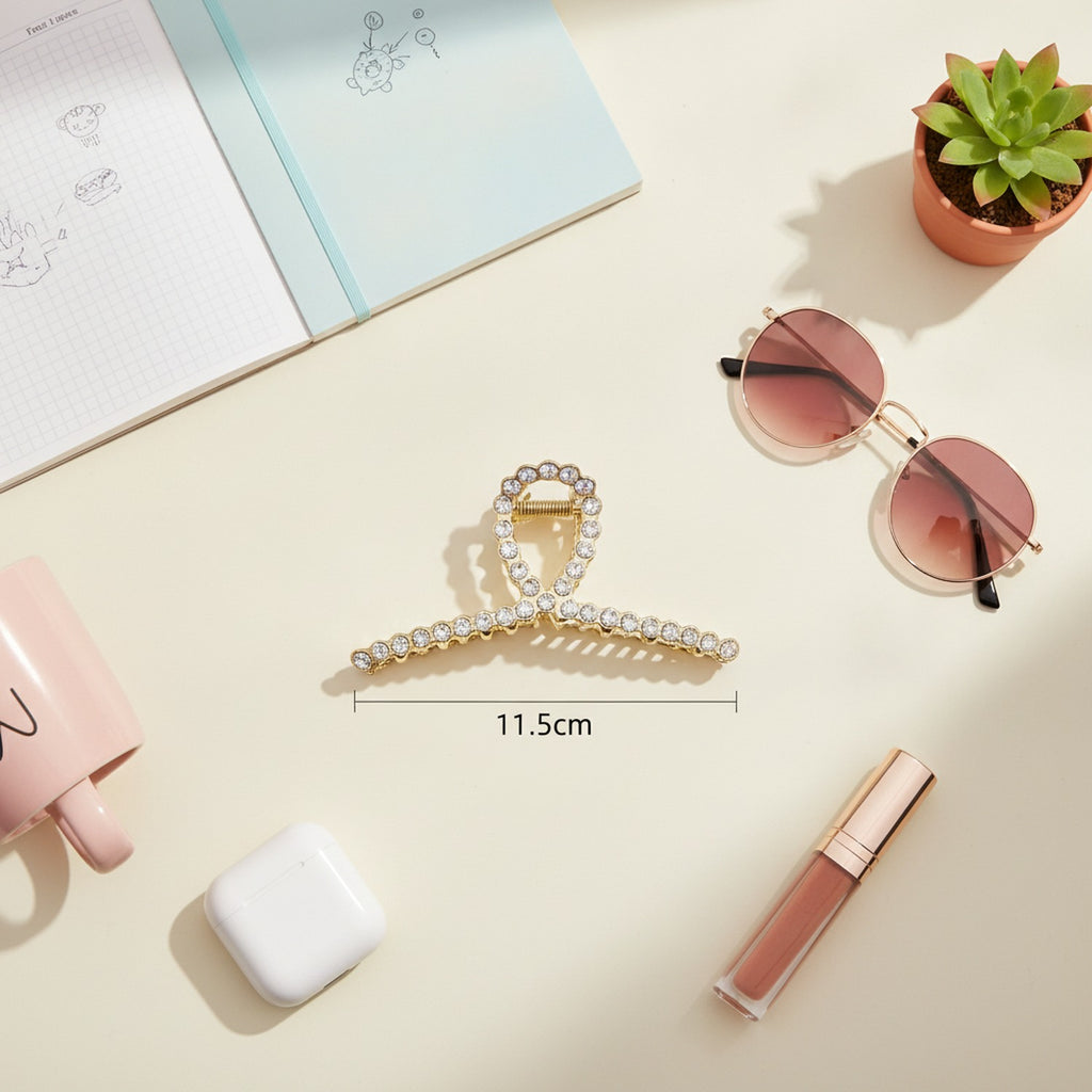 Gold Rhinestone Scalloped Hair Claw Clip – hair accessories (view 2)