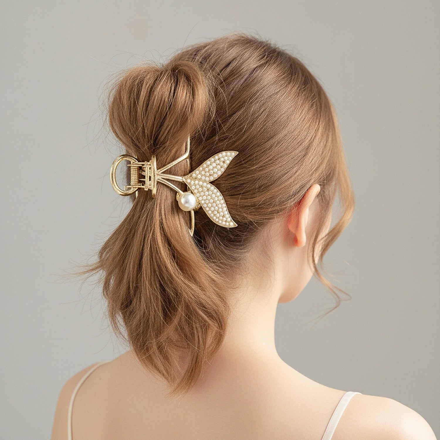 Gold Pearl Butterfly Rhinestone Hair Claw